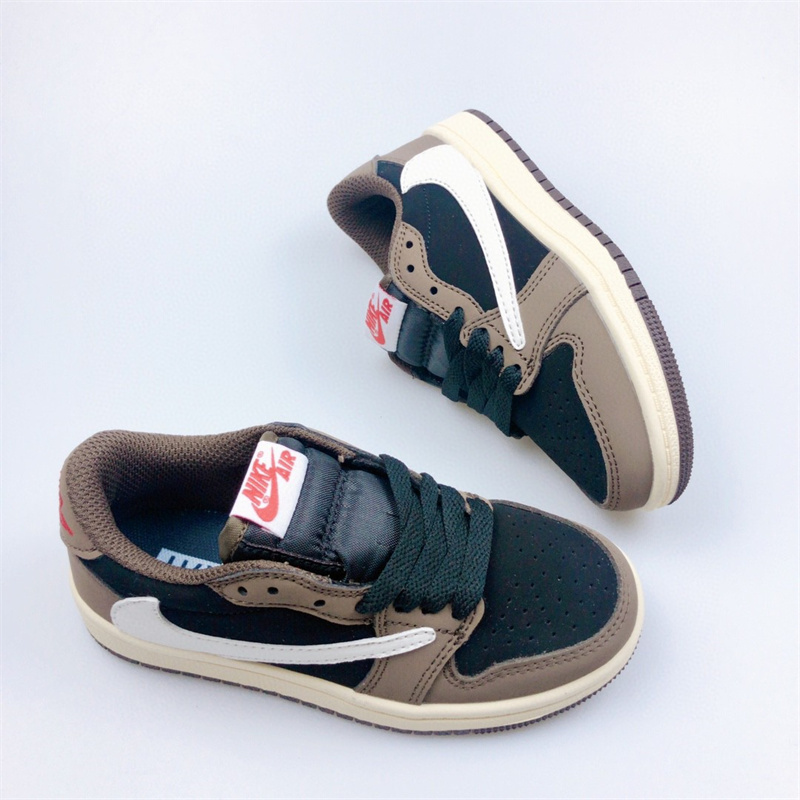 Youth Running Weapon Air Jordan 1 x Travis Scott Brown/Black Shoes 009